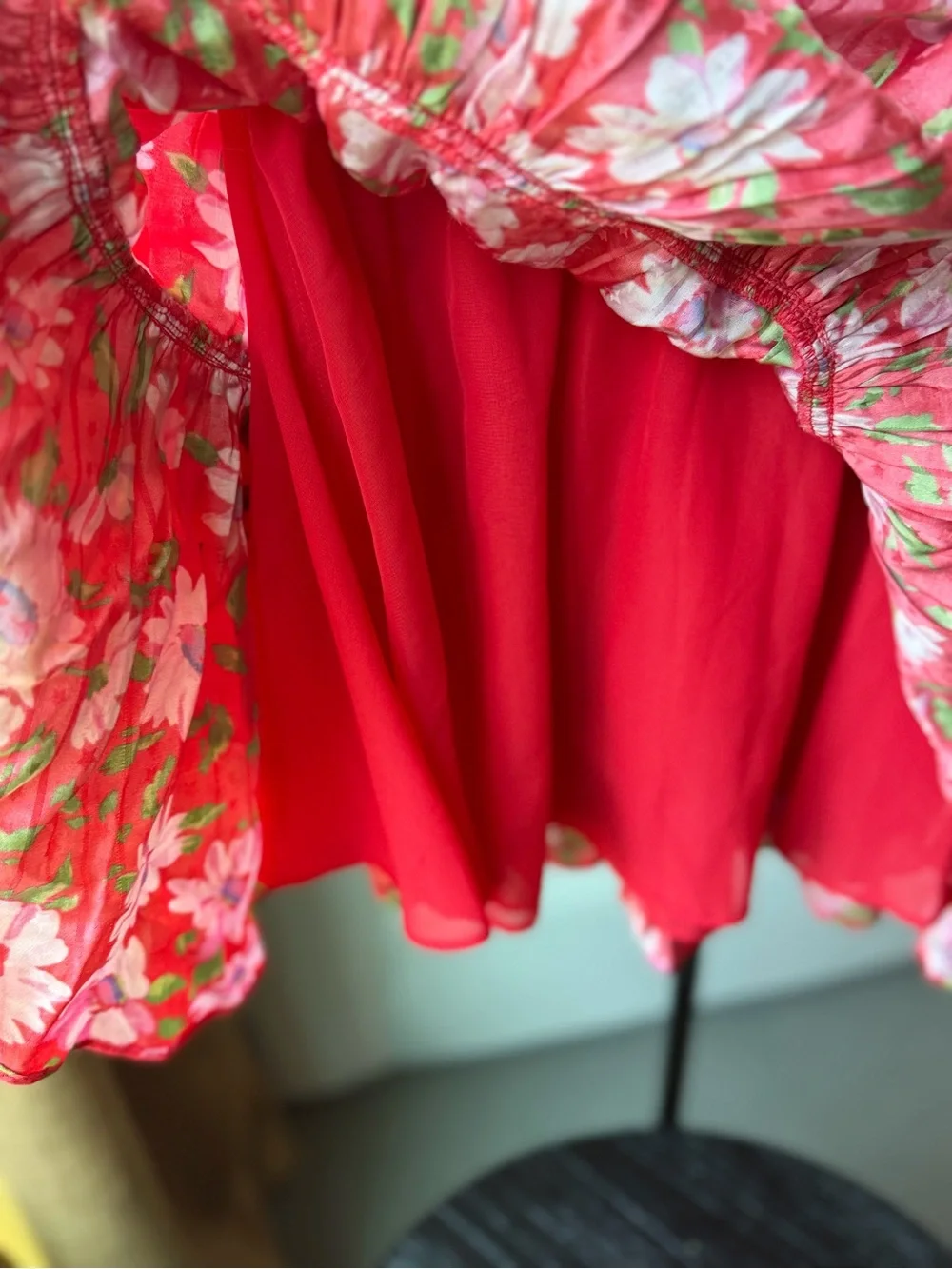 LoveShackFancy Mambo  Red Floral Tiered Mini- Skirt EUC
